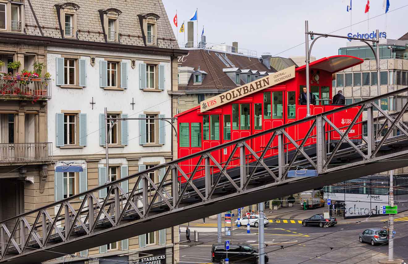 A red funicular labeled 